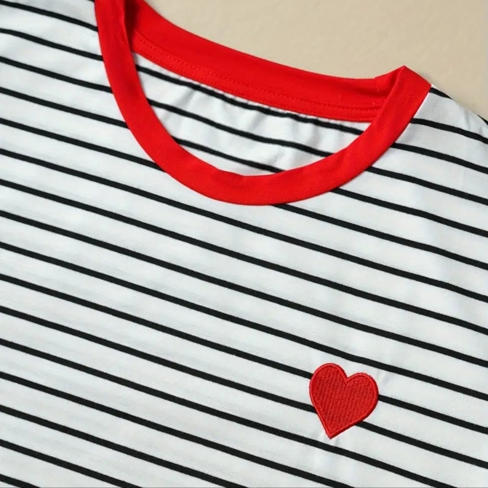Striped woman’s T-Shirt with Red Heart Accent - Picture 3 of 4